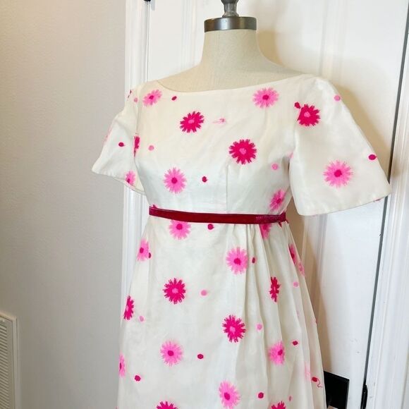 Lorrie Deb Vintage Dress Floral Embroidered White and Pink Size Small VTG 11 - Picture 5 of 16